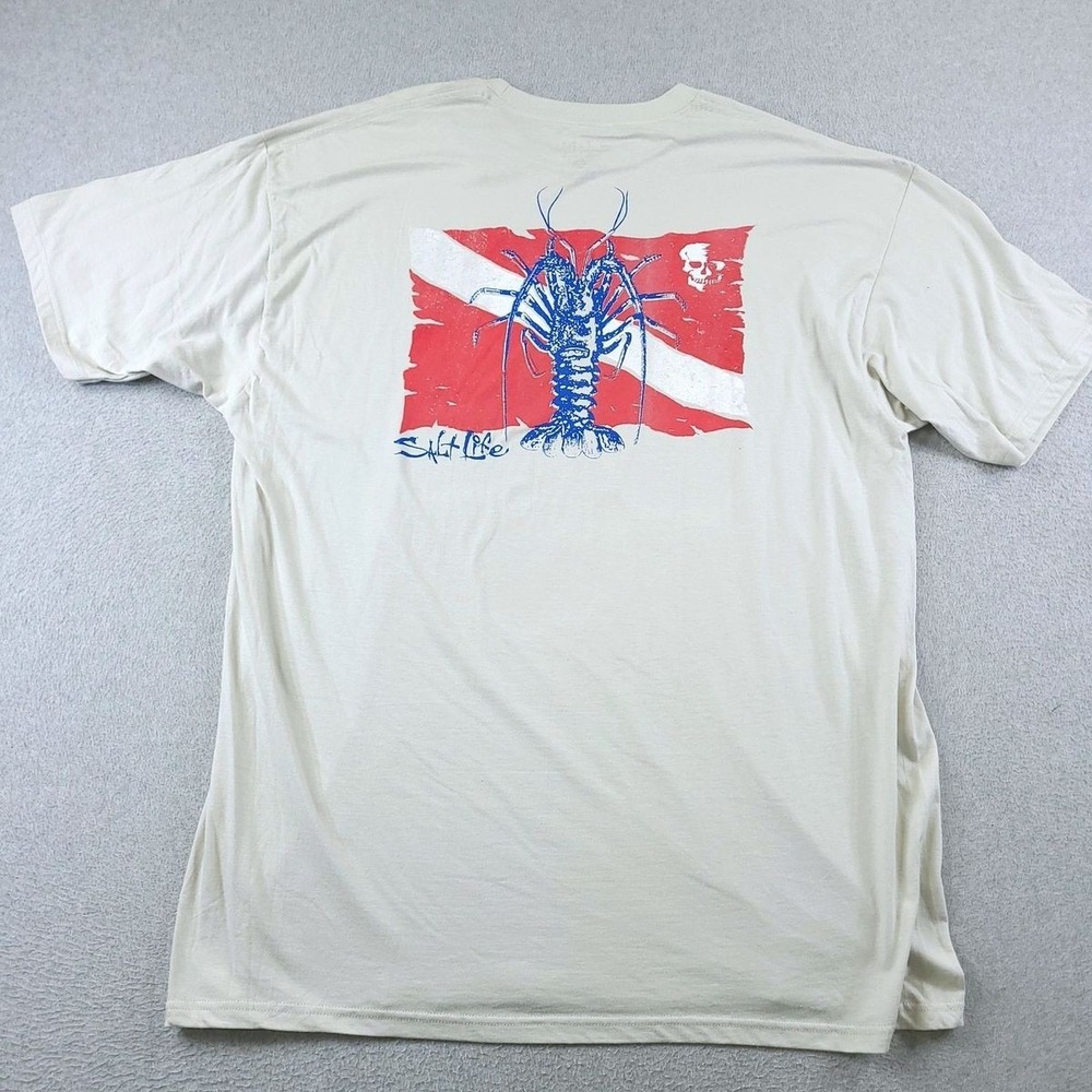 Salt Life Shirt Mens 2XL XXL Beige Lobster Dive Flag Graphic Short Sleeve Tshirt